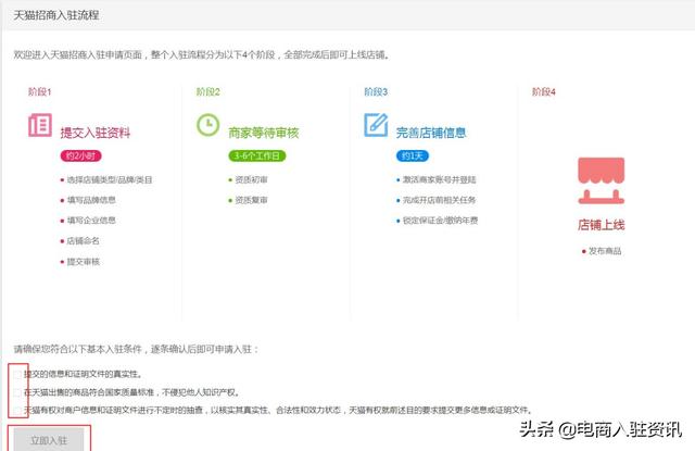 天猫入驻流程及费用，天猫入驻资质要求
